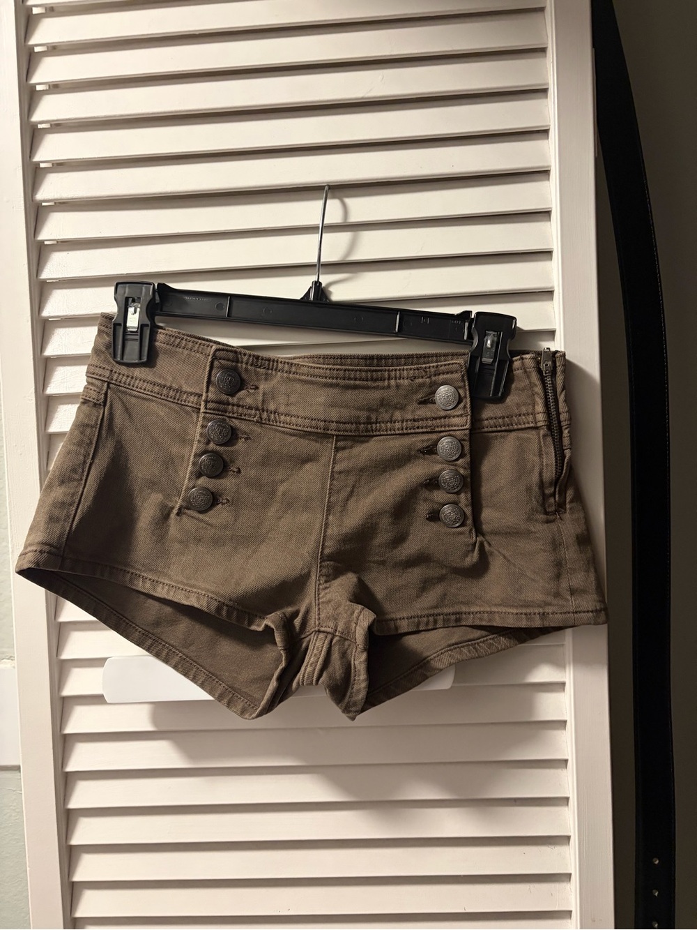Bershka Olive Brown High-Rise Button-Front Jean Shorts